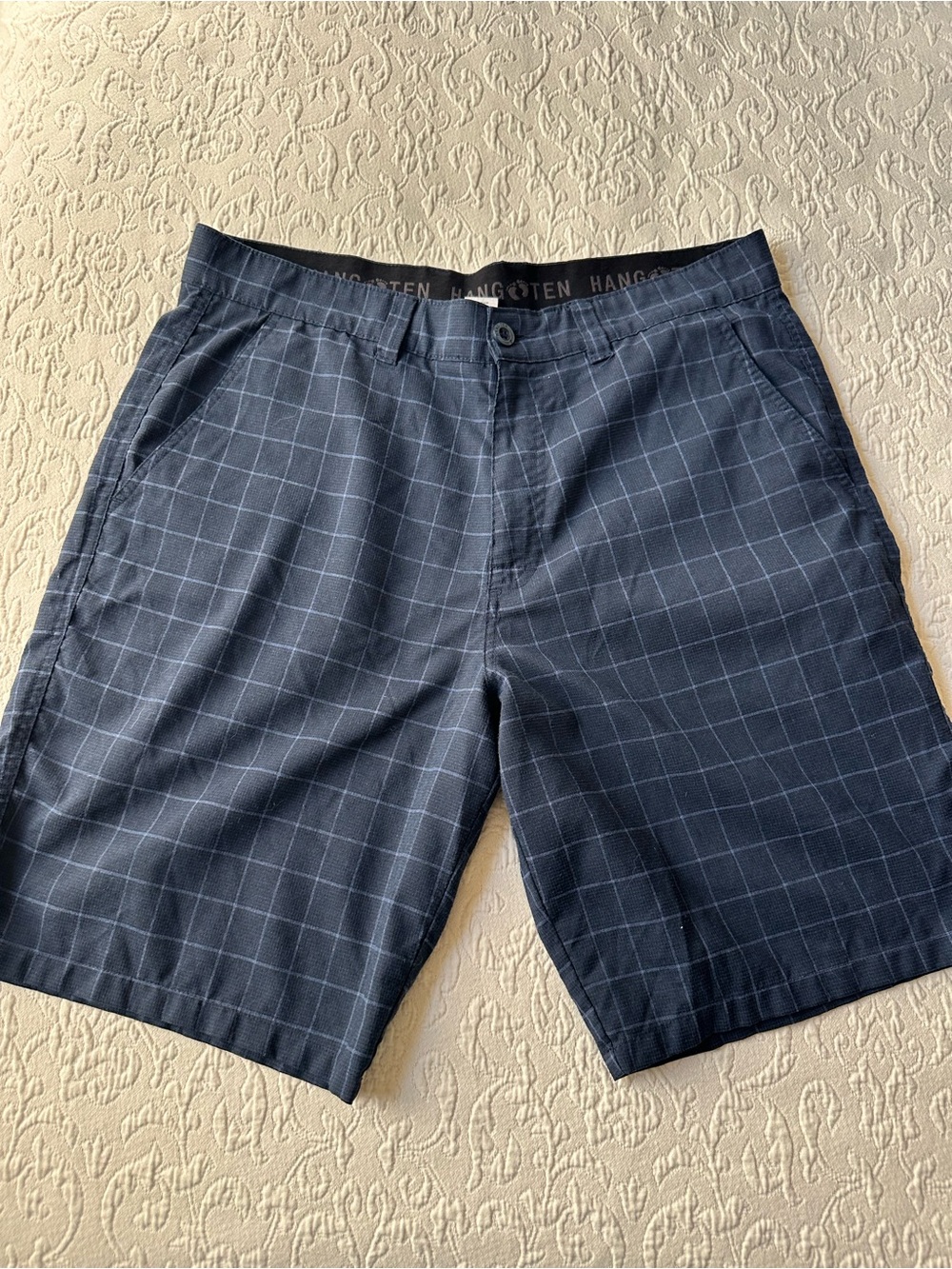 Hang Ten Navy Windowpane Men's Flat Front Shorts